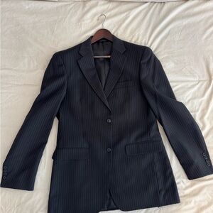 Claiborne 2-Piece Wool Blk Pinstripe Suit 40L Jacket 32x32 Pants
